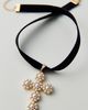 Urban Outfitters Pearl Cross Ribbon Choker Necklace in Gold, Women's at Urban Outfitters - 2