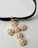 Urban Outfitters Pearl Cross Ribbon Choker Necklace in Gold, Women's at Urban Outfitters - 3