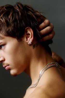 Urban Outfitters Pebble Link Waterproof Hoop Earrings in Silver, Men's at Urban Outfitters