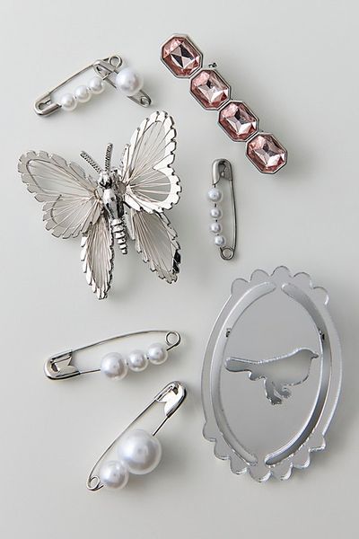 Urban Outfitters Picture Perfect Safety Pin Brooch Set in Silver at Urban Outfitters