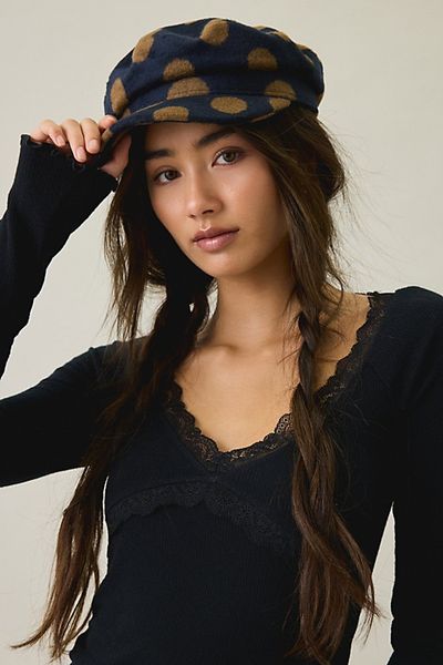 Urban Outfitters Polka Dot Baker Boy Hat in Navy, Women's at Urban Outfitters