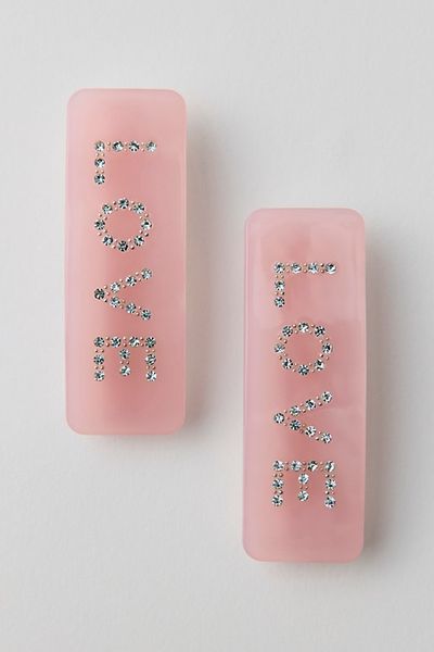 Urban Outfitters Rhinestone Love Hair Clips Set in Pink, Women's at Urban Outfitters