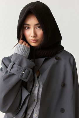 Urban Outfitters Ribbed Balaclava Hood in Black, Women's at Urban Outfitters