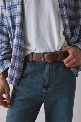 Urban Outfitters Ribbed Trim Slim Leather Belt in Brown, Men's at Urban Outfitters