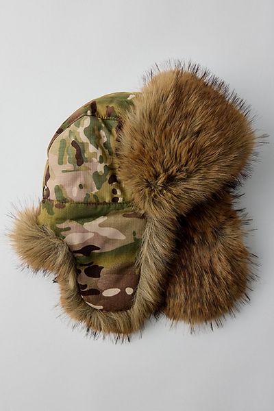 Urban Outfitters Ripstop Camo Faux Fur Trapper Hat in Camo, Men's at Urban Outfitters