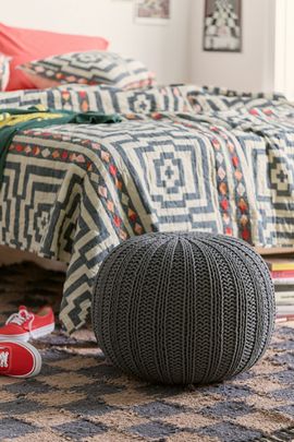 Urban Outfitters Round Cable Knit Floor Pouf in Charcoal at Urban Outfitters