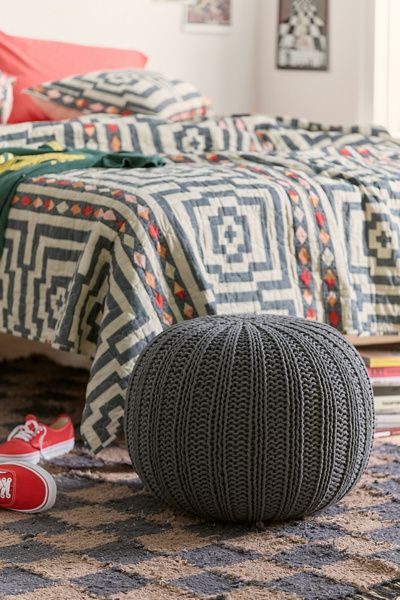 Urban Outfitters Round Cable Knit Floor Pouf in Charcoal at Urban Outfitters