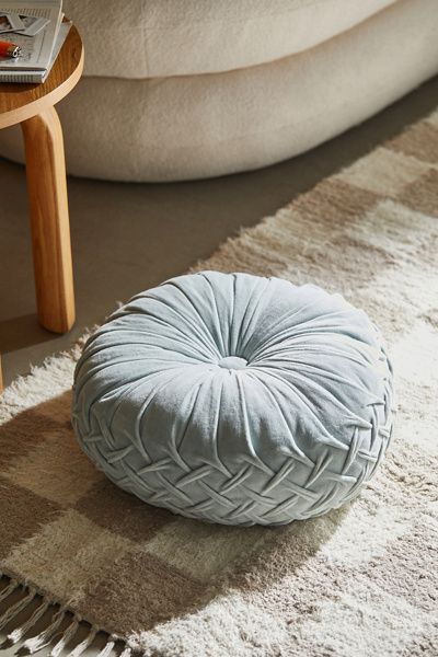 Urban Outfitters Round Pintuck Pillow in Soft Blue at Urban Outfitters