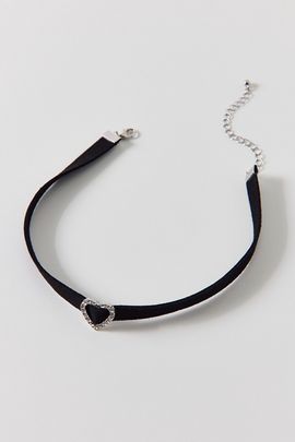 Urban Outfitters Sabrina Rhinestone Heart Velvet Choker Necklace in Black, Women's at Urban Outfitters