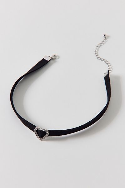 Urban Outfitters Sabrina Rhinestone Heart Velvet Choker Necklace in Black, Women's at Urban Outfitters