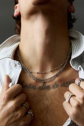 Urban Outfitters Saturn Link Chain Layering Necklaces Set in Silver, Men's at Urban Outfitters
