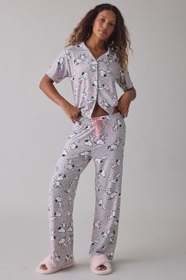 Urban Outfitters Snoopy Pastel Cheetah Print 2-Piece PJ Set Top in Grey, Women's at Urban Outfitters