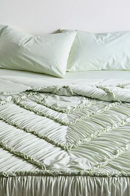 Urban Outfitters Soft Tee Jersey Diamond Ruched Comforter in Mint at Urban Outfitters