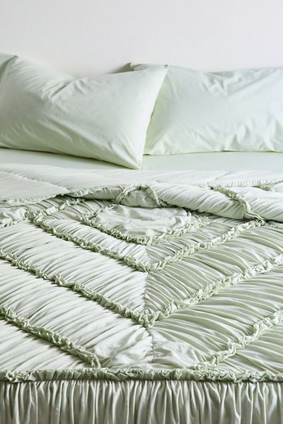 Urban Outfitters Soft Tee Jersey Diamond Ruched Comforter in Mint at Urban Outfitters