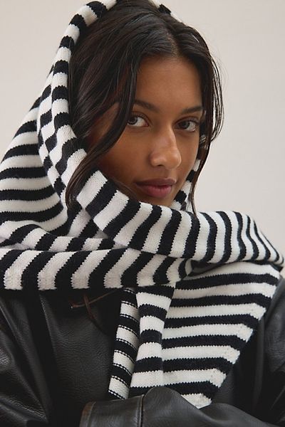 Urban Outfitters Stripe Pattern Oversized Triangle Scarf in Black/White, Women's at Urban Outfitters