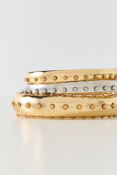 Urban Outfitters Studded Mixed Metal Bangle Bracelets Set in Gold, Women's at Urban Outfitters