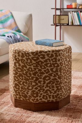 Urban Outfitters Suki Leopard Print Upholstered Ottoman in Leopard at Urban Outfitters