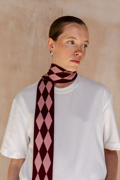 Urban Outfitters TBCo Merino Wool Harlequin Skinny Scarf in Burgundy Harlequin, Women's at Urban Outfitters