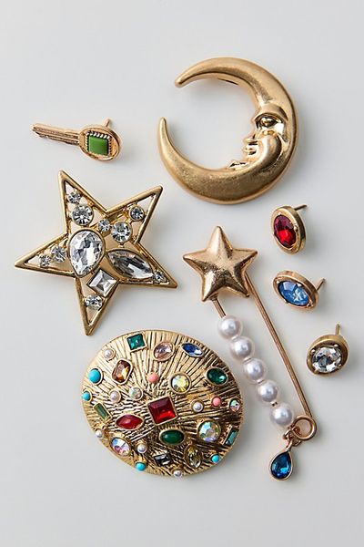 Urban Outfitters The Moon & Stars Gem Brooch Set in Gold at Urban Outfitters