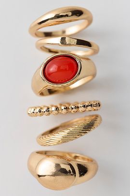 Urban Outfitters Thea Gold Metal Rings Set in Coral, Women's at Urban Outfitters