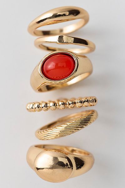 Urban Outfitters Thea Gold Metal Rings Set in Coral, Women's at Urban Outfitters