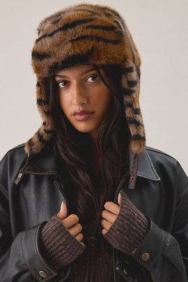 Urban Outfitters Tiger Pattern Faux Fur Trapper Hat in Tiger, Women's at Urban Outfitters