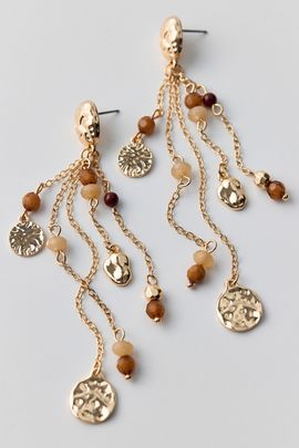 Urban Outfitters Tiger's Eye Coin & Fringe Dangle Earrings in Gold, Women's at Urban Outfitters