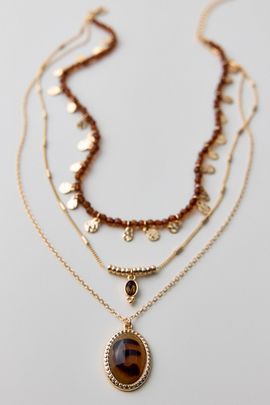 Urban Outfitters Tiger's Eye Coin Layered Necklace in Gold, Women's at Urban Outfitters