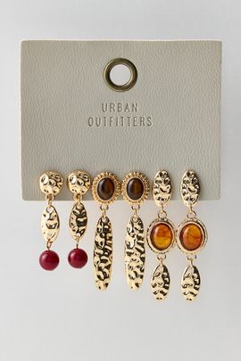 Urban Outfitters Tiger's Eye Drop Earrings Set in Gold, Women's at Urban Outfitters