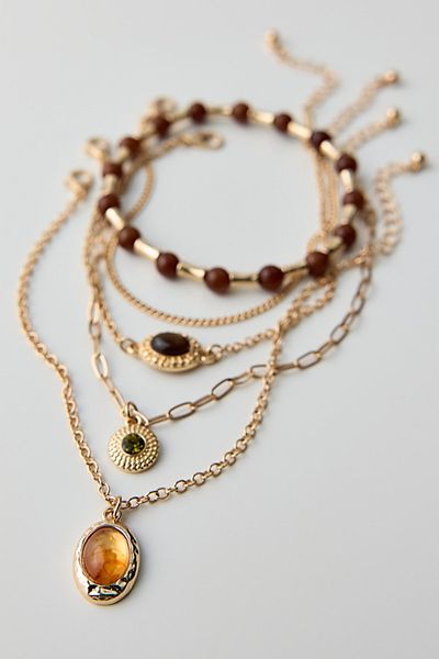 Urban Outfitters Tiger's Eye Layering Bracelets Set in Gold, Women's at Urban Outfitters