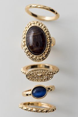 Urban Outfitters Tiger's Eye Mix Match Rings Set in Gold, Women's at Urban Outfitters
