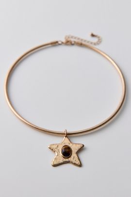 Urban Outfitters Tiger's Eye Shooting Star Pendant Wire Choker Necklace in Gold, Women's at Urban Outfitters