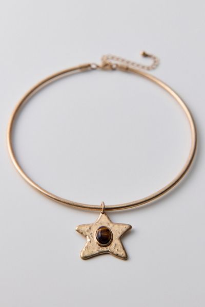 Urban Outfitters Tiger's Eye Shooting Star Pendant Wire Choker Necklace in Gold, Women's at Urban Outfitters