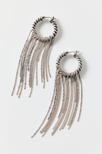 Urban Outfitters Twisted Fringe Hoop Earrings in Silver, Women's at Urban Outfitters