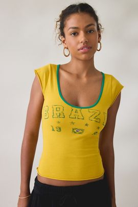 Urban Outfitters Urban Outfitters Brazil Graphic Scoop Neck Baby Tee in Yellow, Women's at Urban Outfitters