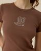 Urban Outfitters Urban Outfitters Cowboy Boots Rhinestone Graphic Baby Tee in Brown, Women's at Urban Outfitters - 1