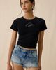 Urban Outfitters Urban Outfitters Cowboy Hat Rhinestone Graphic Baby Tee in Black, Women's at Urban Outfitters - 1