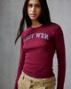 Urban Outfitters Urban Outfitters New York Selfie-Ready Backwards Graphic Long Sleeve Baby Tee in Maroon, Women's at Urban Outfitters - 1