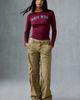 Urban Outfitters Urban Outfitters New York Selfie-Ready Backwards Graphic Long Sleeve Baby Tee in Maroon, Women's at Urban Outfitters - 3