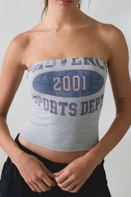 Urban Outfitters Urban Outfitters Provence Sports Department Graphic Tube Top in Grey/Blue, Women's at Urban Outfitters