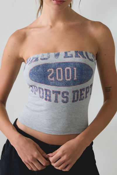 Urban Outfitters Urban Outfitters Provence Sports Department Graphic Tube Top in Grey/Blue, Women's at Urban Outfitters