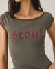 Urban Outfitters Urban Outfitters Seoul Cutout Graphic Double Layer Boatneck Baby Tee in Olive, Women's at Urban Outfitters - 1