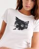 Urban Outfitters Urban Outfitters Smoking Cat Graphic Cotton Slim Tee in White, Women's at Urban Outfitters - 2
