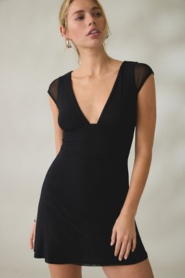 Urban Outfitters Urban Outfitters UO About Time Plunging V-Neck Cap Sleeve Mini Dress in Black, Women's at Urban Outfitters