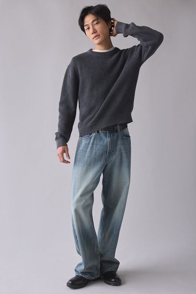 Urban Outfitters Urban Outfitters UO Acid Wash Crew Neck Sweater in Black, Men's at Urban Outfitters