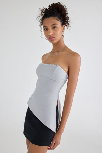 Urban Outfitters Urban Outfitters UO Afterparty Studded Asymmetric Side-Slit Tube Top in Grey, Women's at Urban Outfitters