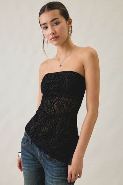Urban Outfitters Urban Outfitters UO Afterparty Zebra Burnout Mesh Asymmetric Side-Slit Tube Top in Black, Women's at Urban Outfitters