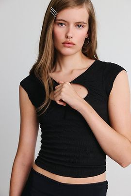 Urban Outfitters Urban Outfitters UO Alanis Keyhole Cutout Short Sleeve Top in Black, Women's at Urban Outfitters