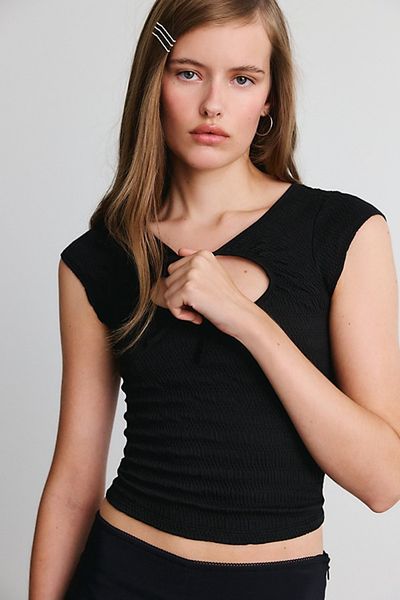 Urban Outfitters Urban Outfitters UO Alanis Keyhole Cutout Short Sleeve Top in Black, Women's at Urban Outfitters