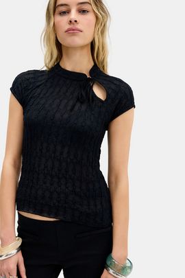 Urban Outfitters Urban Outfitters UO Aysha Keyhole Detail Band Collar Cap Sleeve Top in Black, Women's at Urban Outfitters